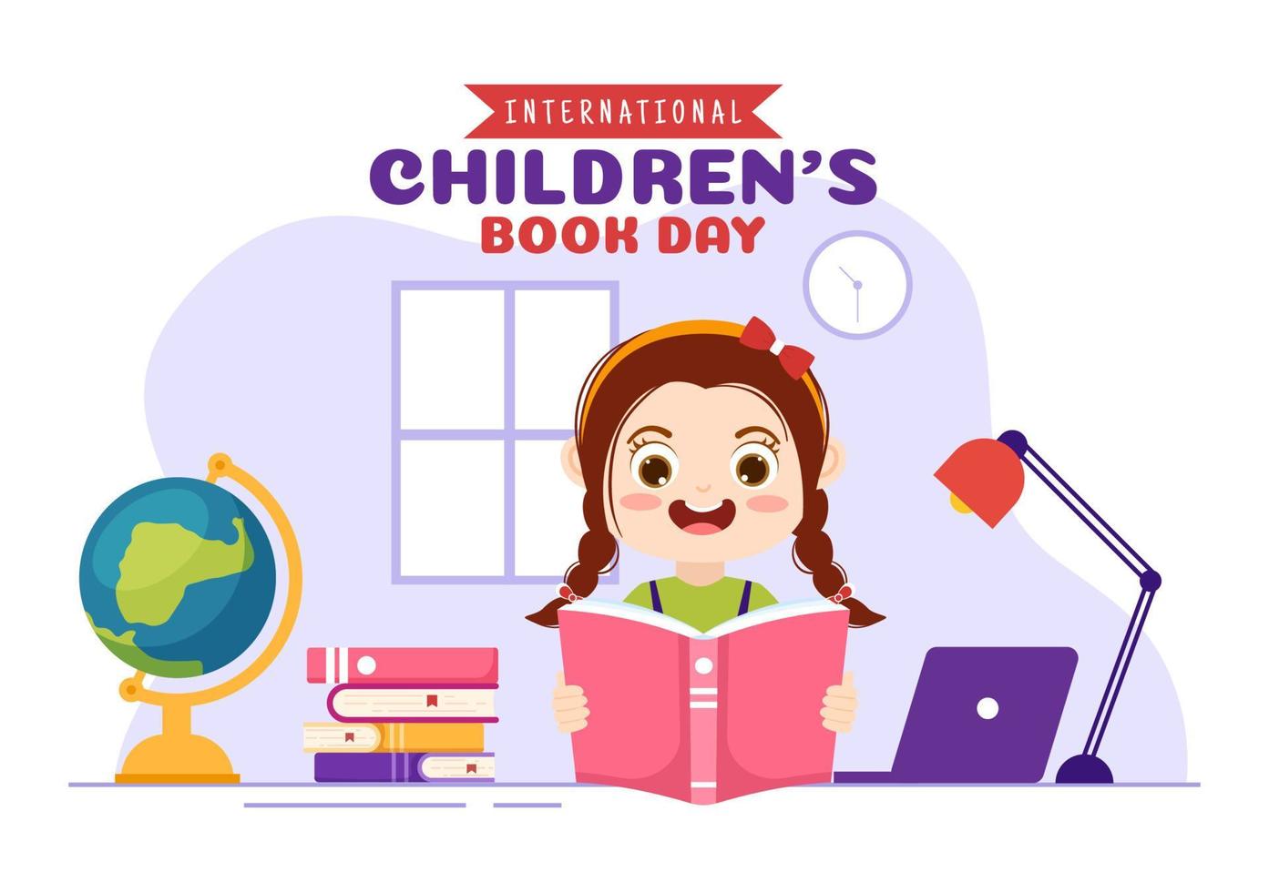 International Children's Book Day on April 2 Illustration with Kids Reading or Writing Books in Flat Cartoon Hand Drawn for Landing Page Templates vector