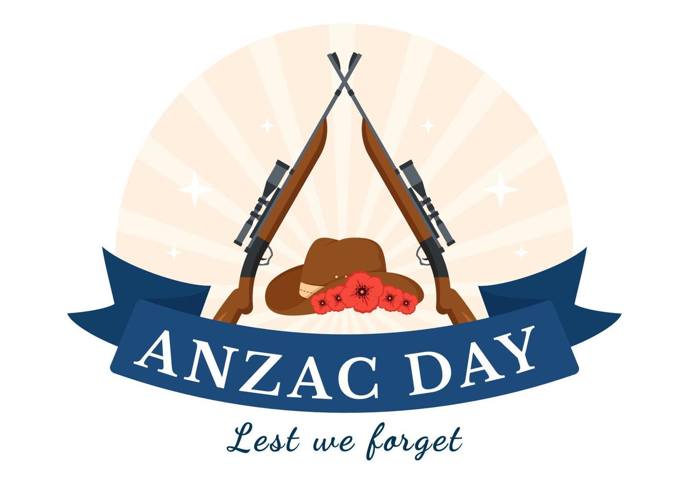 Anzac Day of Lest We Forget Illustration with Remembrance Soldier Paying Respect and Red Poppy Flower in Flat Hand Drawn for Landing Page Templates vector