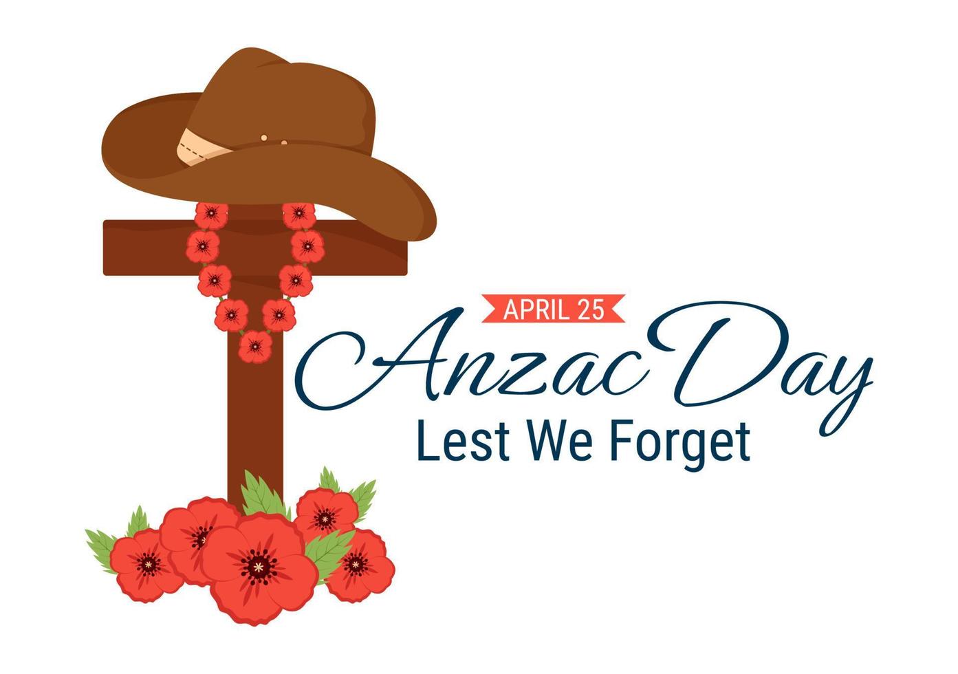 Anzac Day of Lest We Forget Illustration with Remembrance Soldier Paying Respect and Red Poppy Flower in Flat Hand Drawn for Landing Page Templates vector