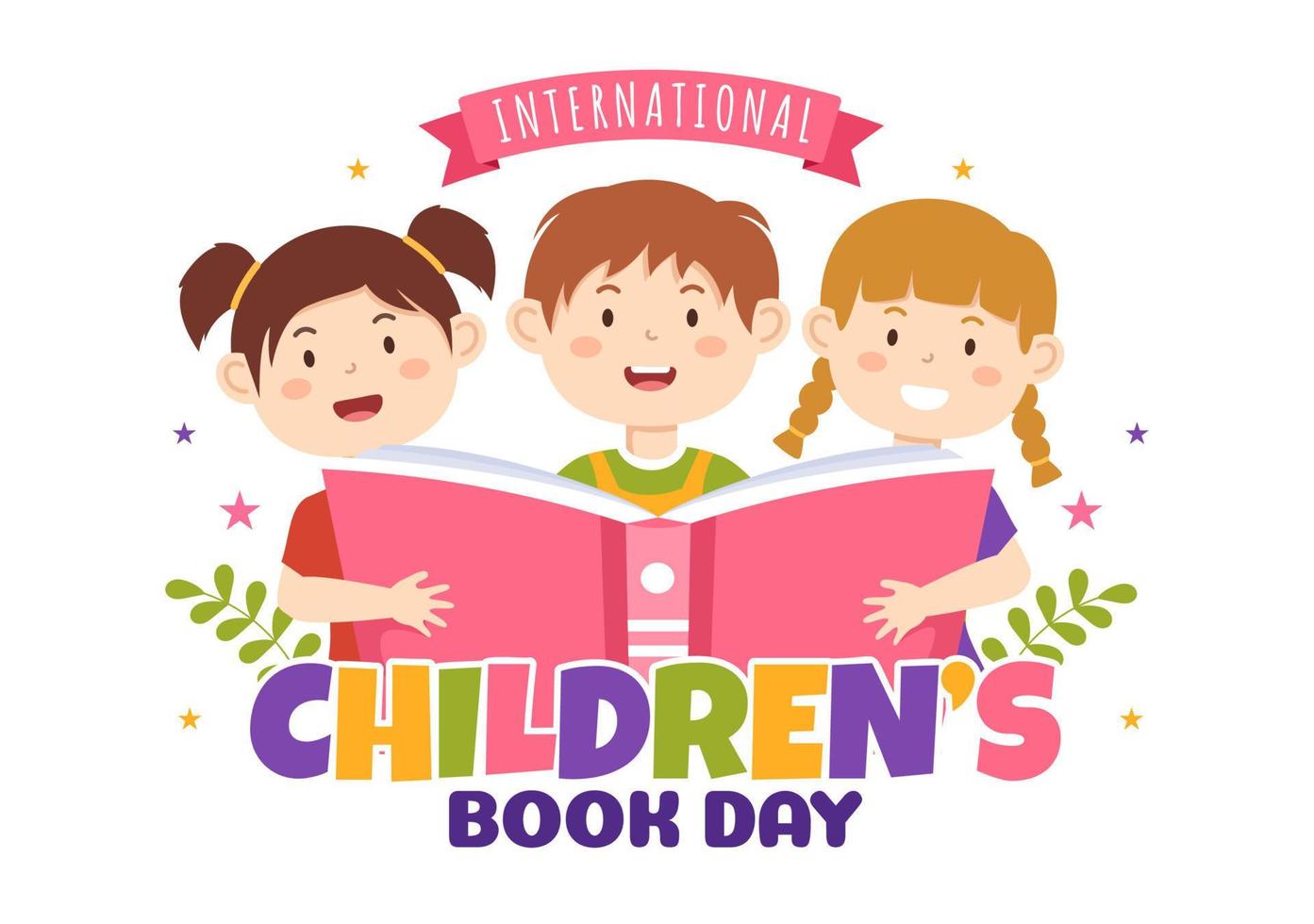 International Children's Book Day on April 2 Illustration with Kids Reading or Writing Books in Flat Cartoon Hand Drawn for Landing Page Templates vector