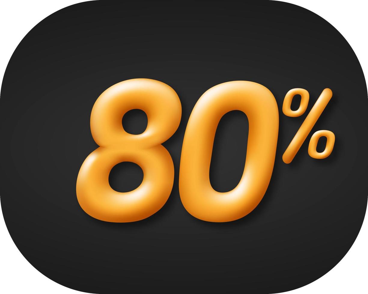 Special sale 80 percent off. golden 3d number isolated on black background. vector illustration