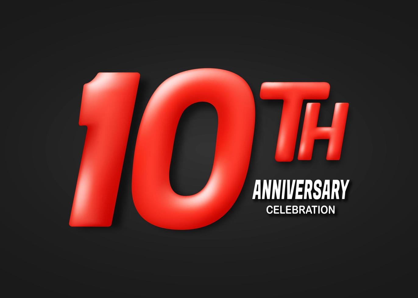 10 year anniversary template. 3d red number isolated on black background. for birthday or wedding greeting cards, etc. vector illustration