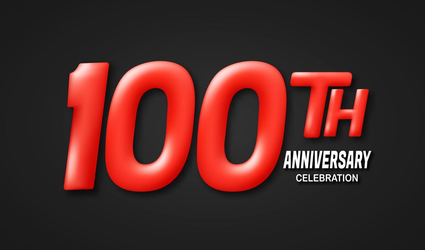 100 year anniversary template. 3d red number isolated on black background. for birthday or wedding greeting cards, etc. vector illustration