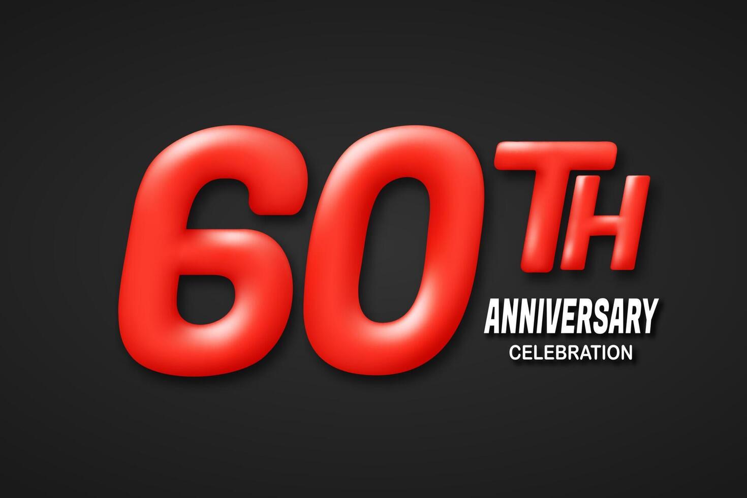 60 year anniversary template. 3d red number isolated on black background. for birthday or wedding greeting cards, etc. vector illustration