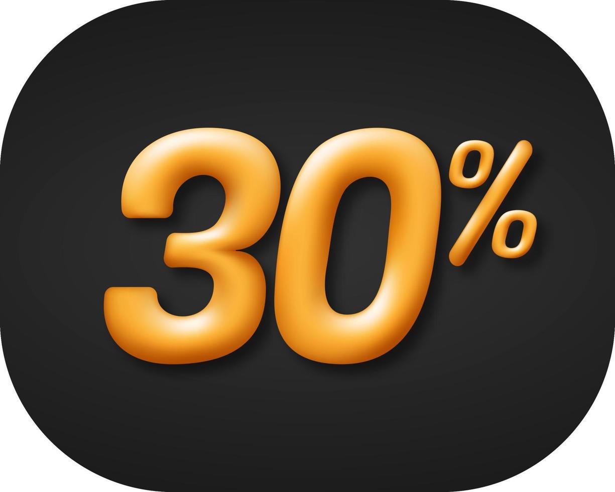 Special sale 30 percent off. golden 3d number isolated on black background. vector illustration