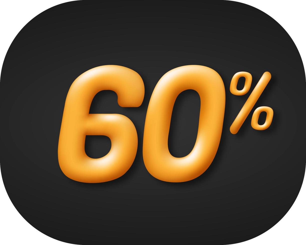 Special sale 60 percent off. golden 3d number isolated on black background. vector illustration