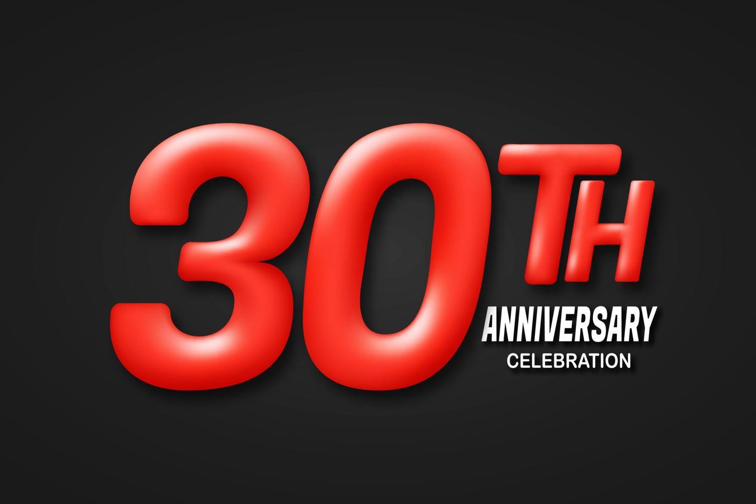 30 year anniversary template. 3d red number isolated on black background. for birthday or wedding greeting cards, etc. vector illustration