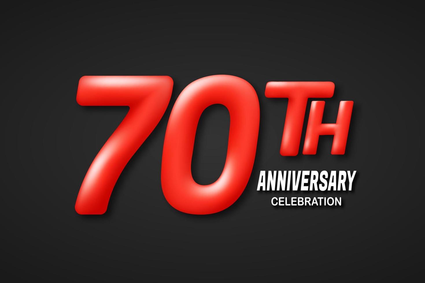 70 year anniversary template. 3d red number isolated on black background. for birthday or wedding greeting cards, etc. vector illustration