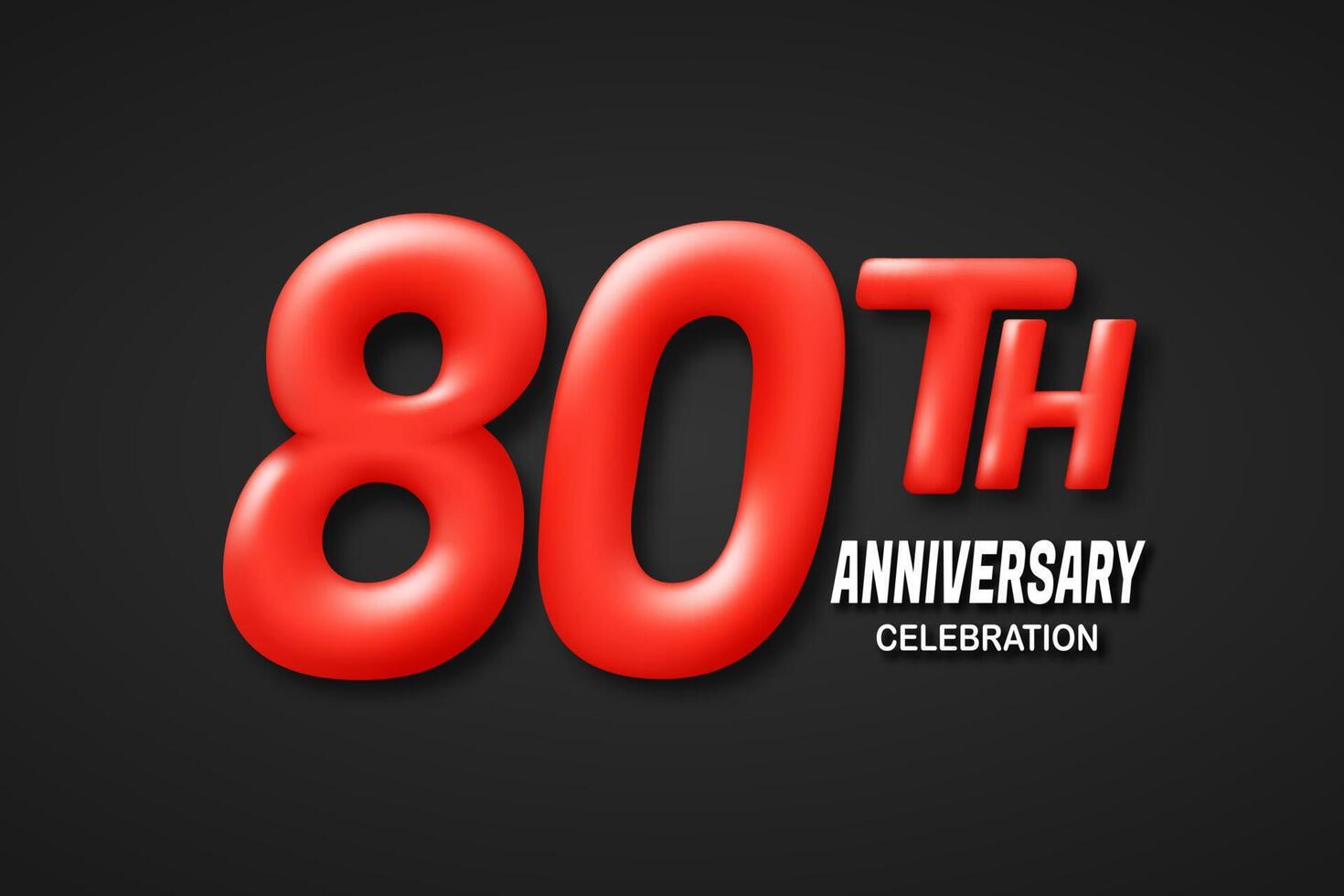 80 year anniversary template. 3d red number isolated on black background. for birthday or wedding greeting cards, etc. vector illustration