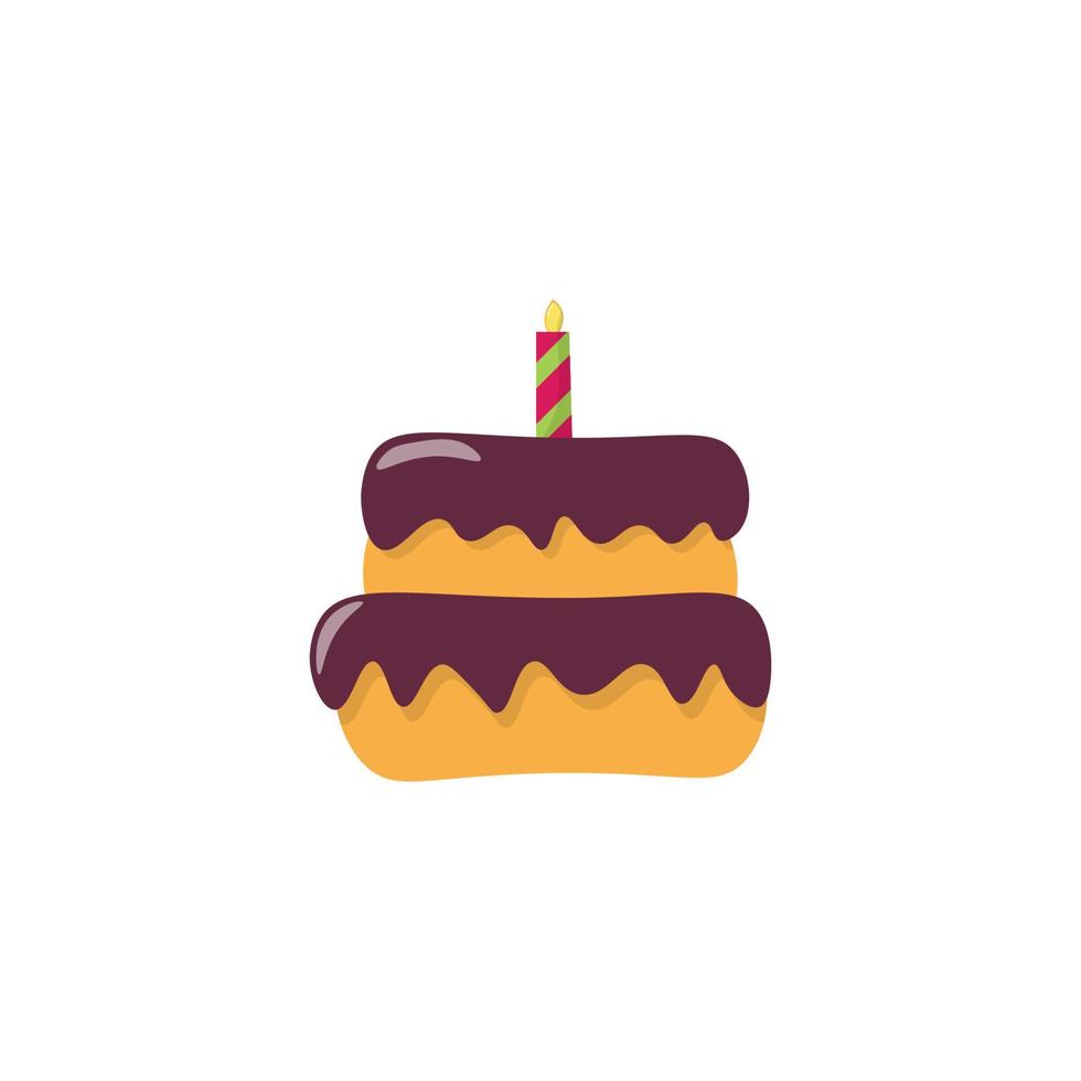 Vector image of a birthday cake with chocolate icing and a candle