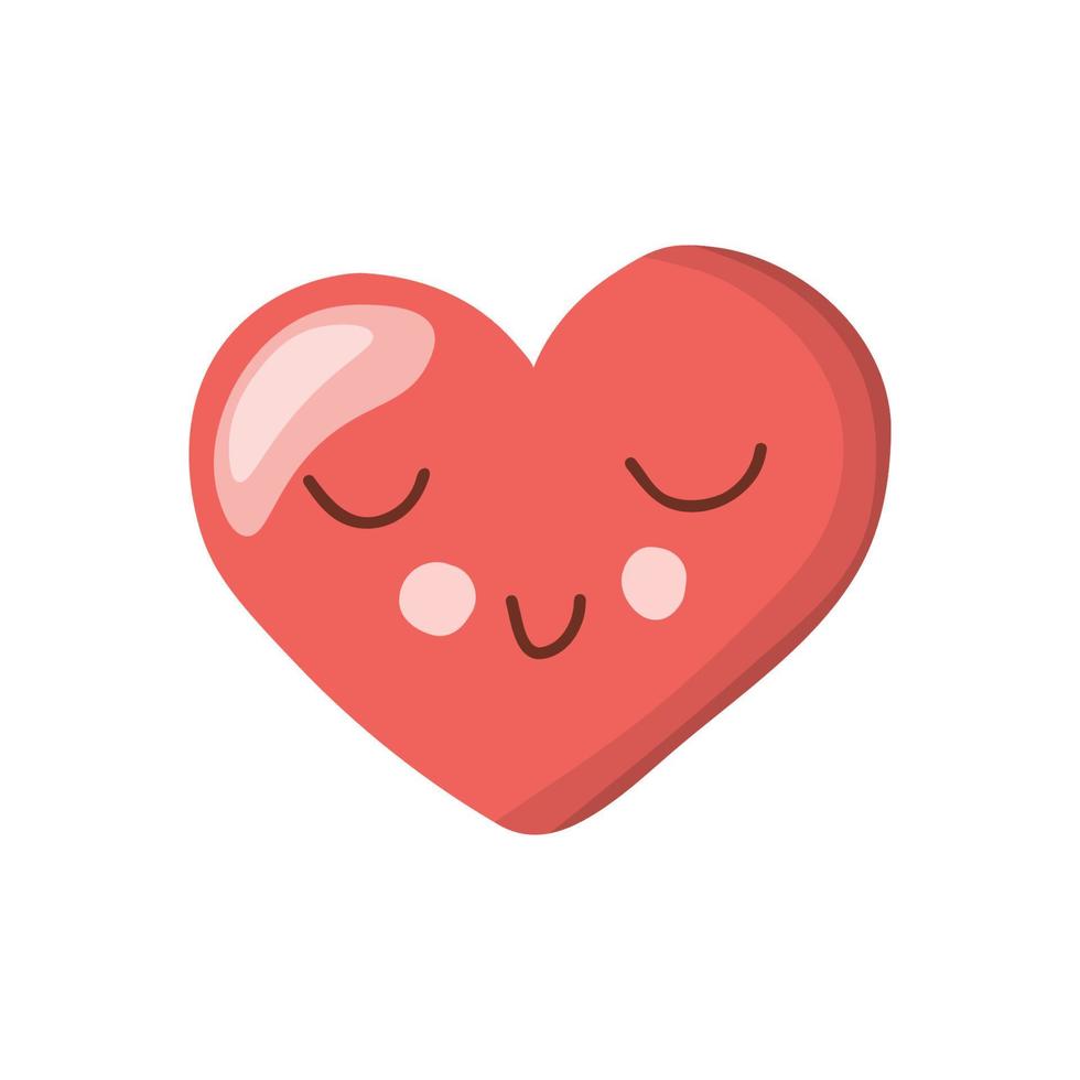 Vector cute illustration of a heart with closed eyes, in red.