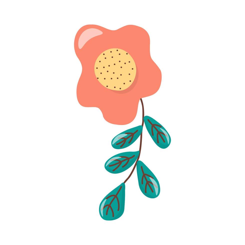 Vector single image of a flower in hand draw style. In red color, on a white background