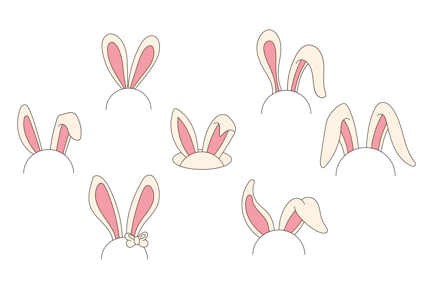 Groovy hippie Happy Easter. Set of Easter bunnies ears in trendy retro 60s 70s cartoon style. vector
