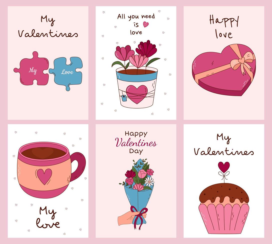 Set of Valentine's Day greeting cards. Vector illustration