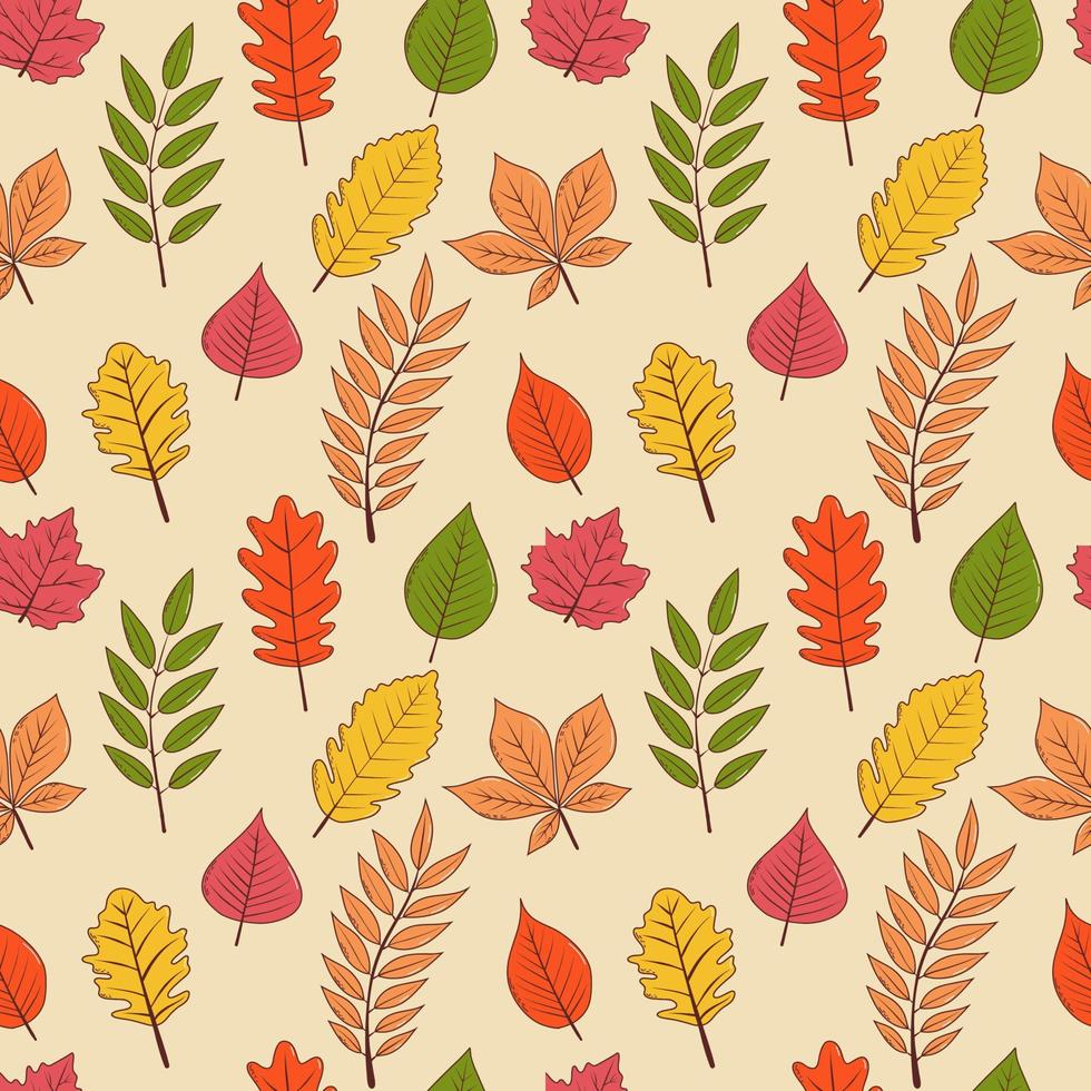 Autumn leaves seamless pattern. Vector illustration in hand drawn style