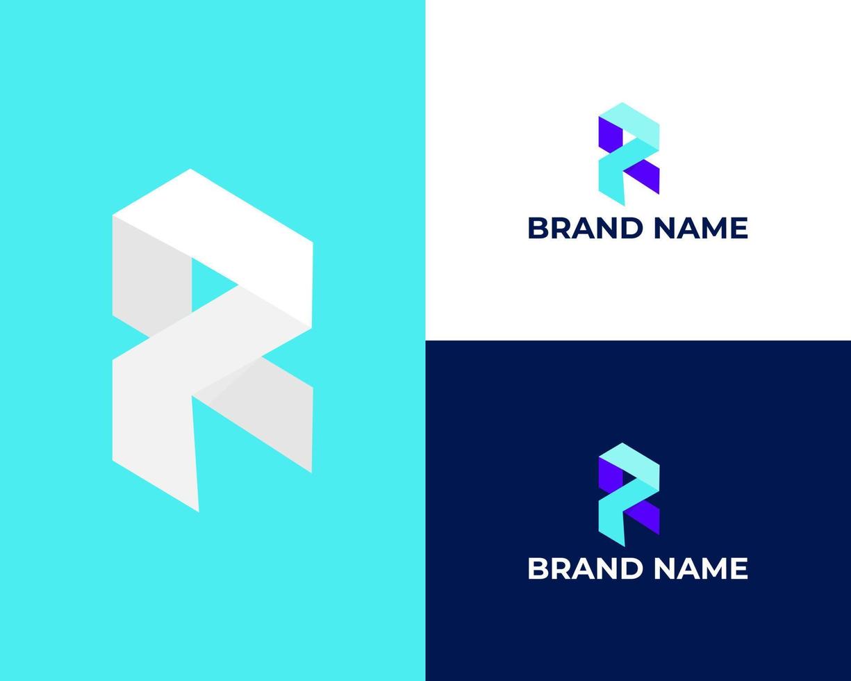 R letter initial logo with play icon design vector