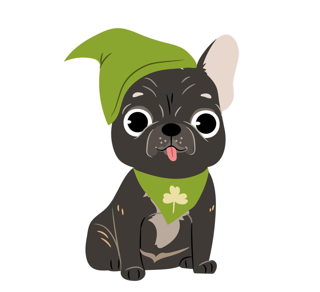 Funny dog in cute outfit. Pet in cute green clothes vector