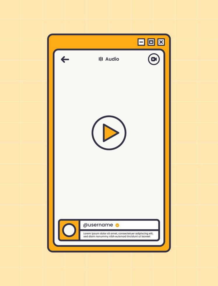 Vertical video player for social media application interface. Short video mockup in retro design style. vector