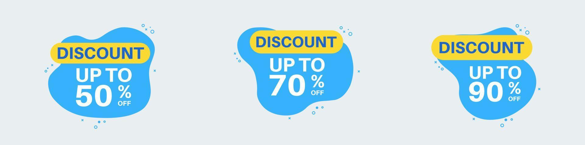 Discount label sticker in retro design style. Sticker with 50, 70, 90, percent off special price. vector