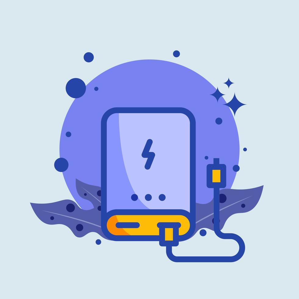 Powerbank flat illustration. Power supply signs vector illustration.