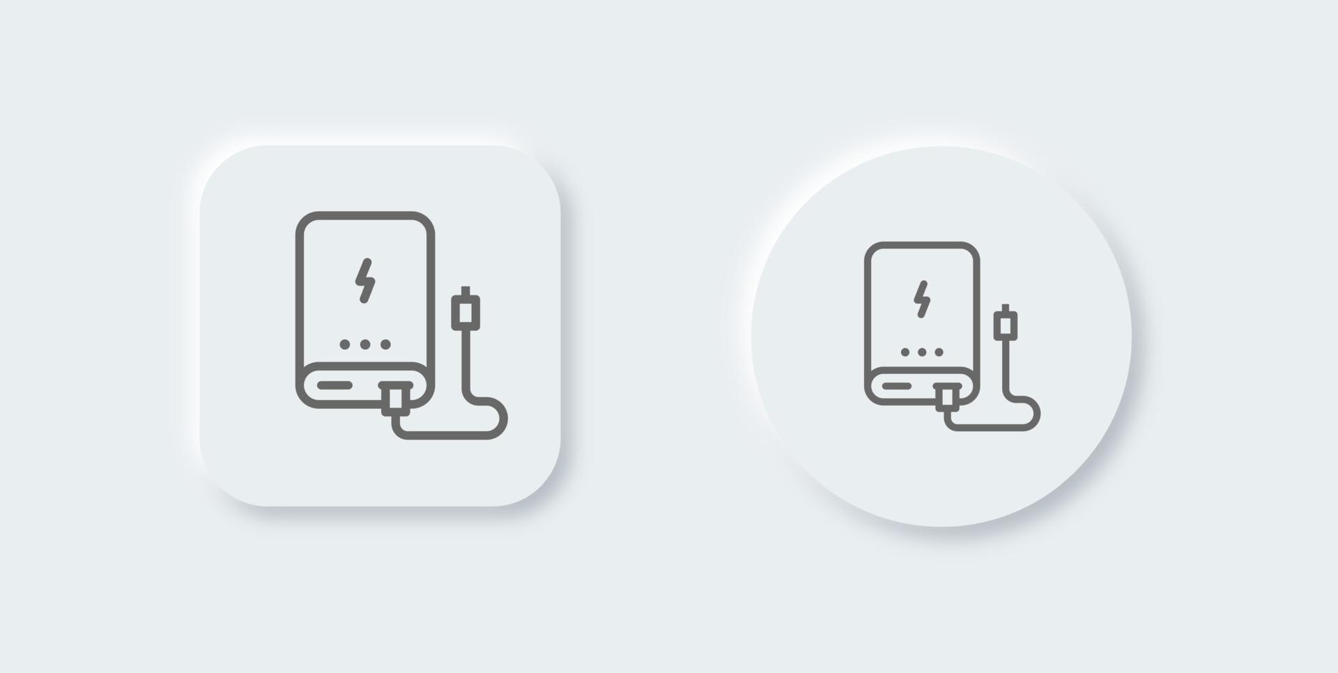 Powerbank line icon in neomorphic design style. Power supply signs vector illustration.