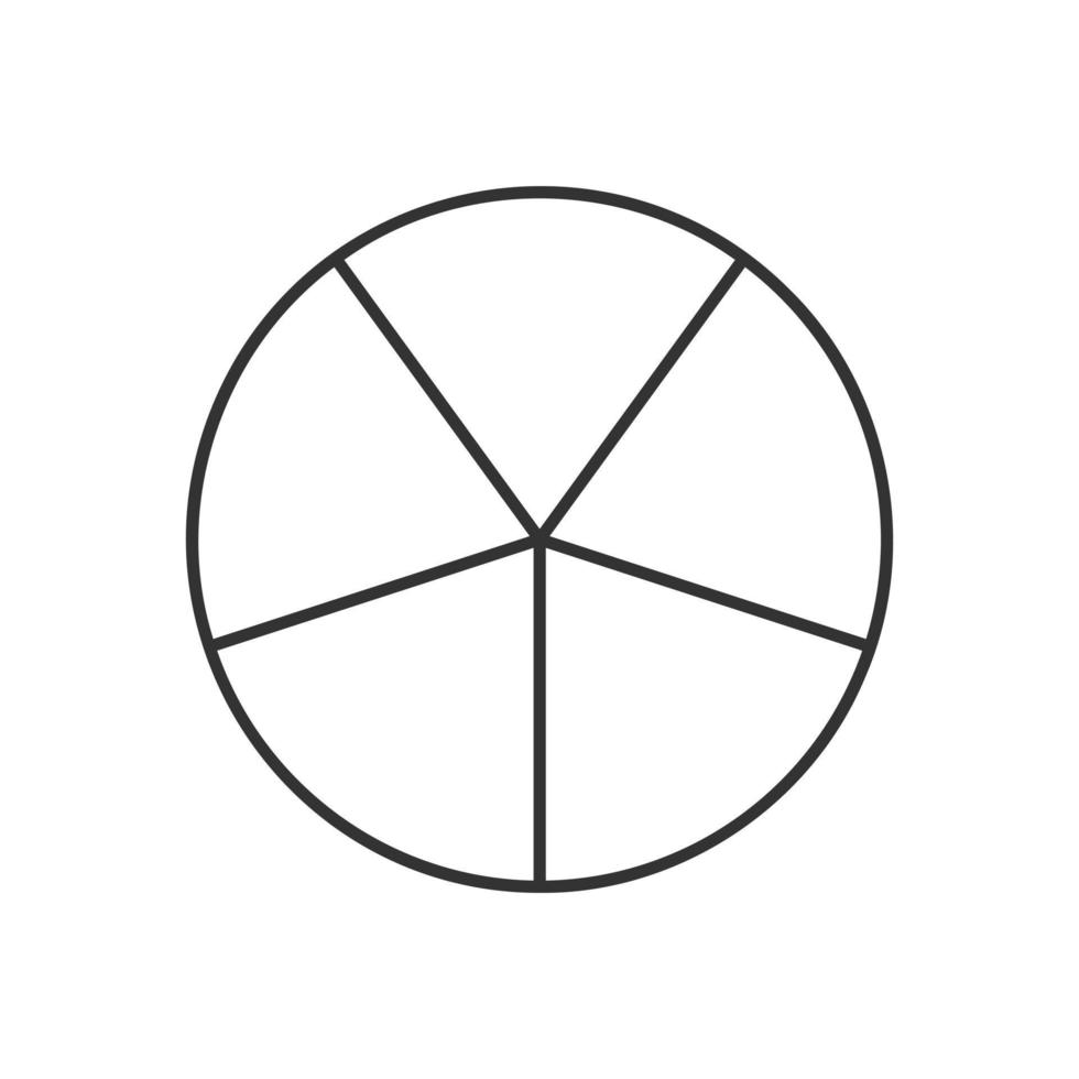 Circle divided in 5 segments. Pie or pizza round shape cut in five equal slices in outline style. Simple business chart example vector