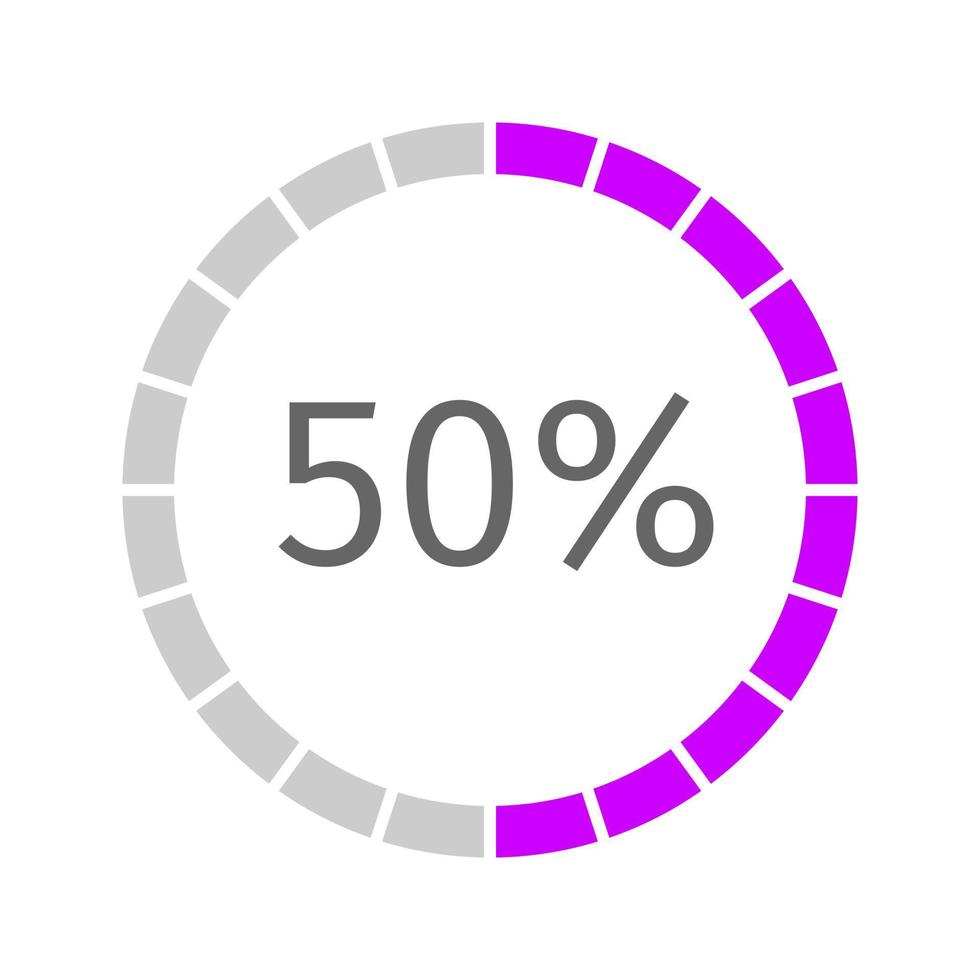 Round loading symbol with 50 percent filled bar. Progress, waiting or downloading icon divided on segments. Infographic element for website interface vector