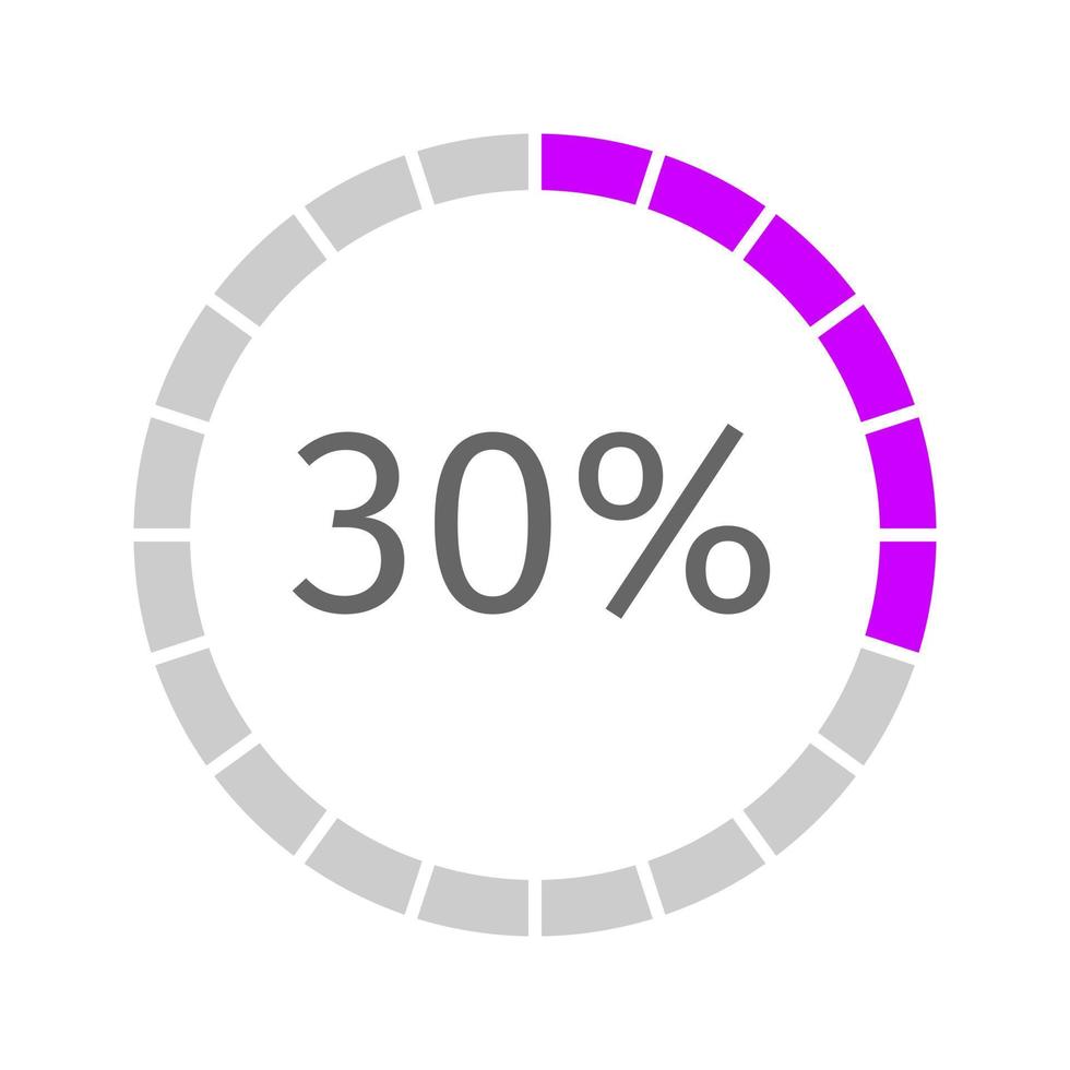 Round loading bar with 30 percent filled interface. Buffering, transfer, progress, waiting or downloading symbol. Infographic element for website vector