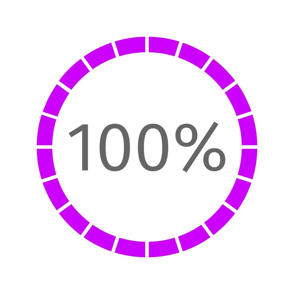100 percent filled round loading bar. Ready symbol. Progress, waiting, buffering, transfer or downloading icon vector