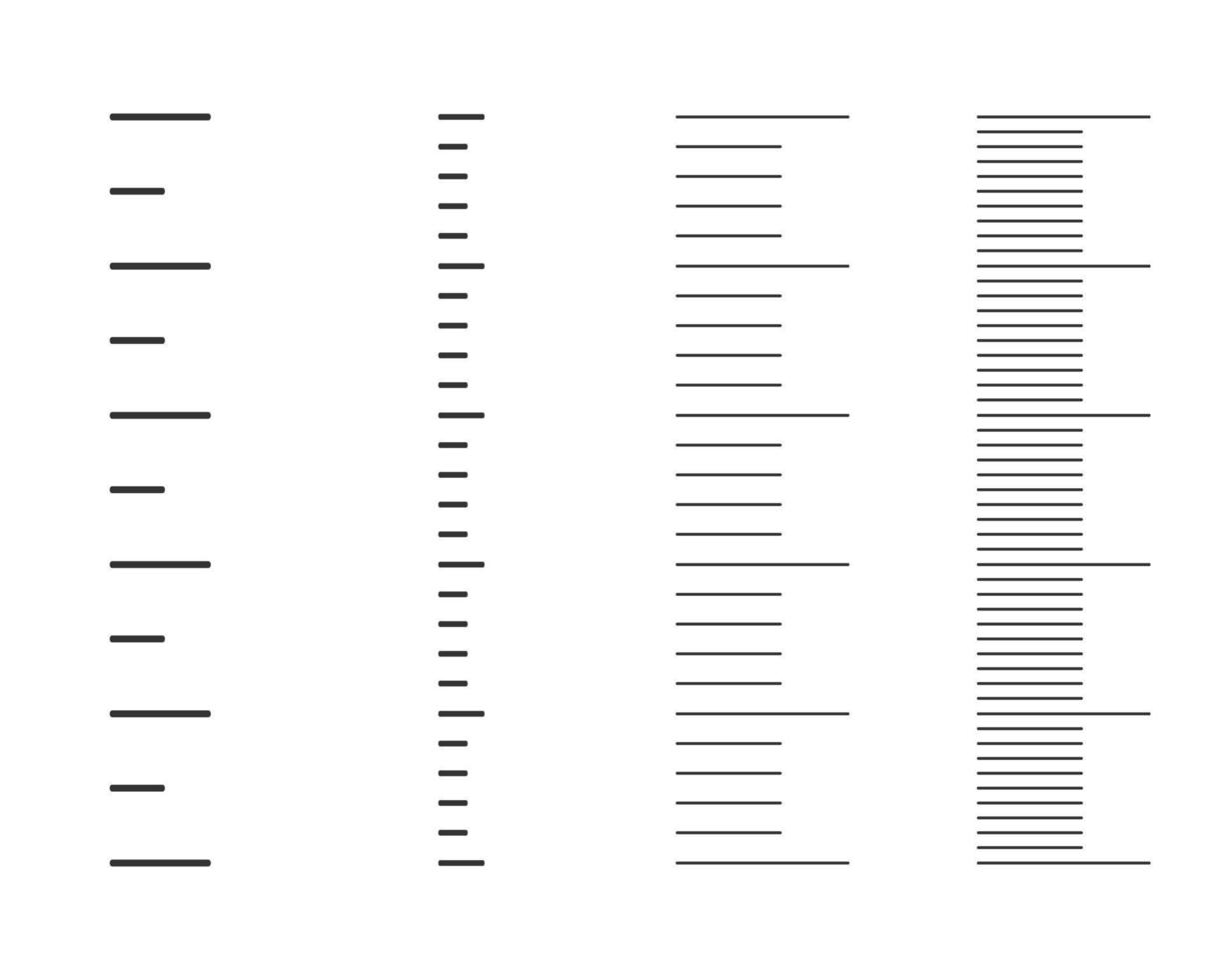 Vertical stadiometer, height chart or meteorological thermometer scales set. Different templates for measuring tools vector