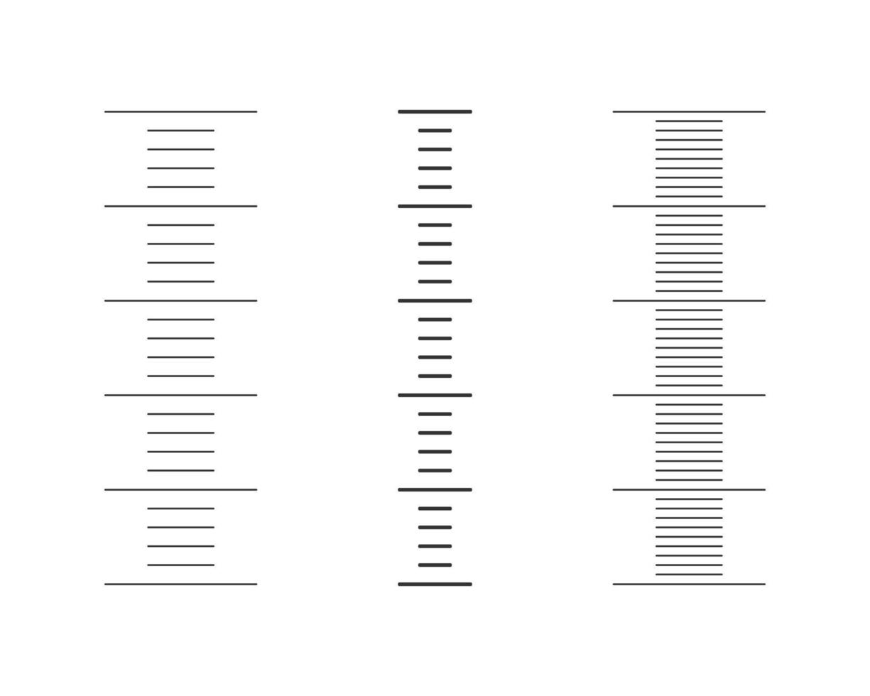 Graphic stadiometer or meteorological thermometer scales. Different templates for height measurement tools vector