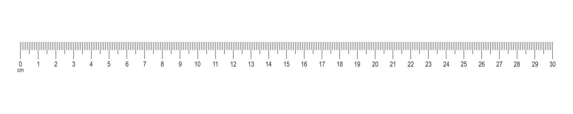 horizontal escala de regla con 30 centímetros margen y números. distancia, altura o longitud medición matemáticas o de coser herramienta modelo vector