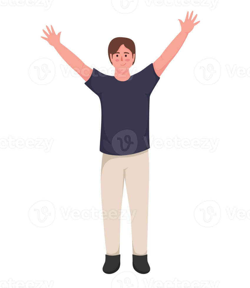 character man rising hands up png