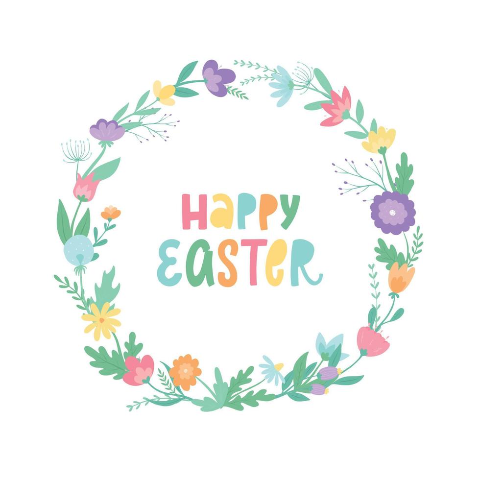 Easter floral wreath with typography quote for posters, prints, cards, templates, banners, invitations, etc. EPS 10 vector