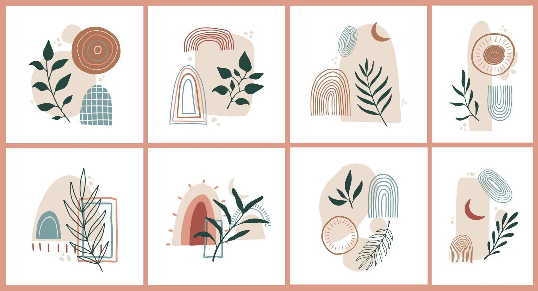 Abstract contemporary vintage collection, boho cover  wall art, posters, cards, stickers, prints, banners. EPS 10 vector