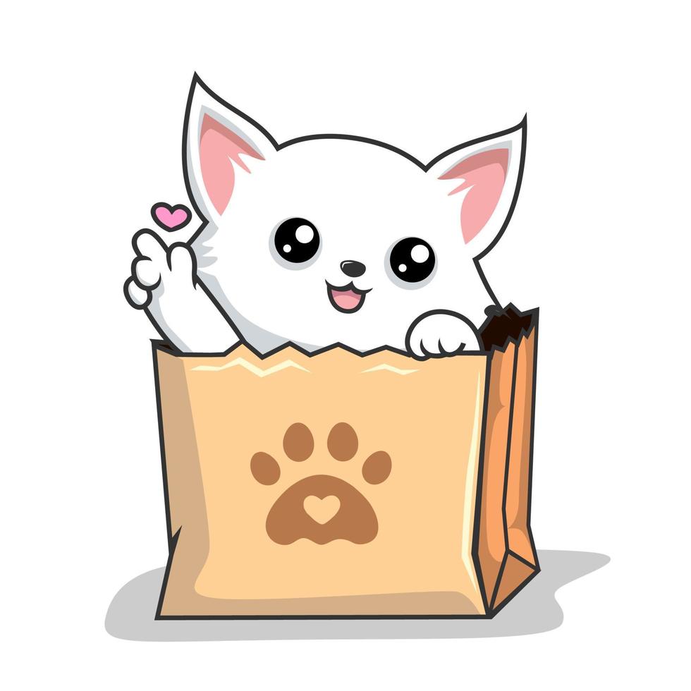 gato en papel bolso - linda blanco gato en compras bolso - amor mano vector