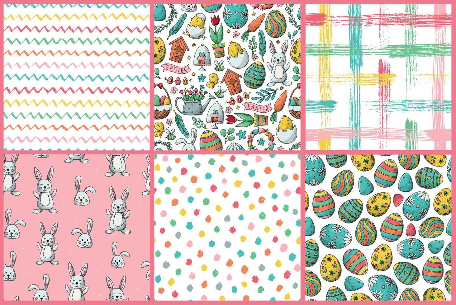 Easter seamless patterns set. Good for prints, wrapping paper, nursery textile, wallpaper, scrapbooking, stationary, kids apparel, etc. EPS 10 vector