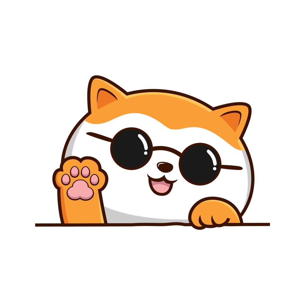 gato blanco naranja con lentes dibujos animados - linda gato detrás pared vector