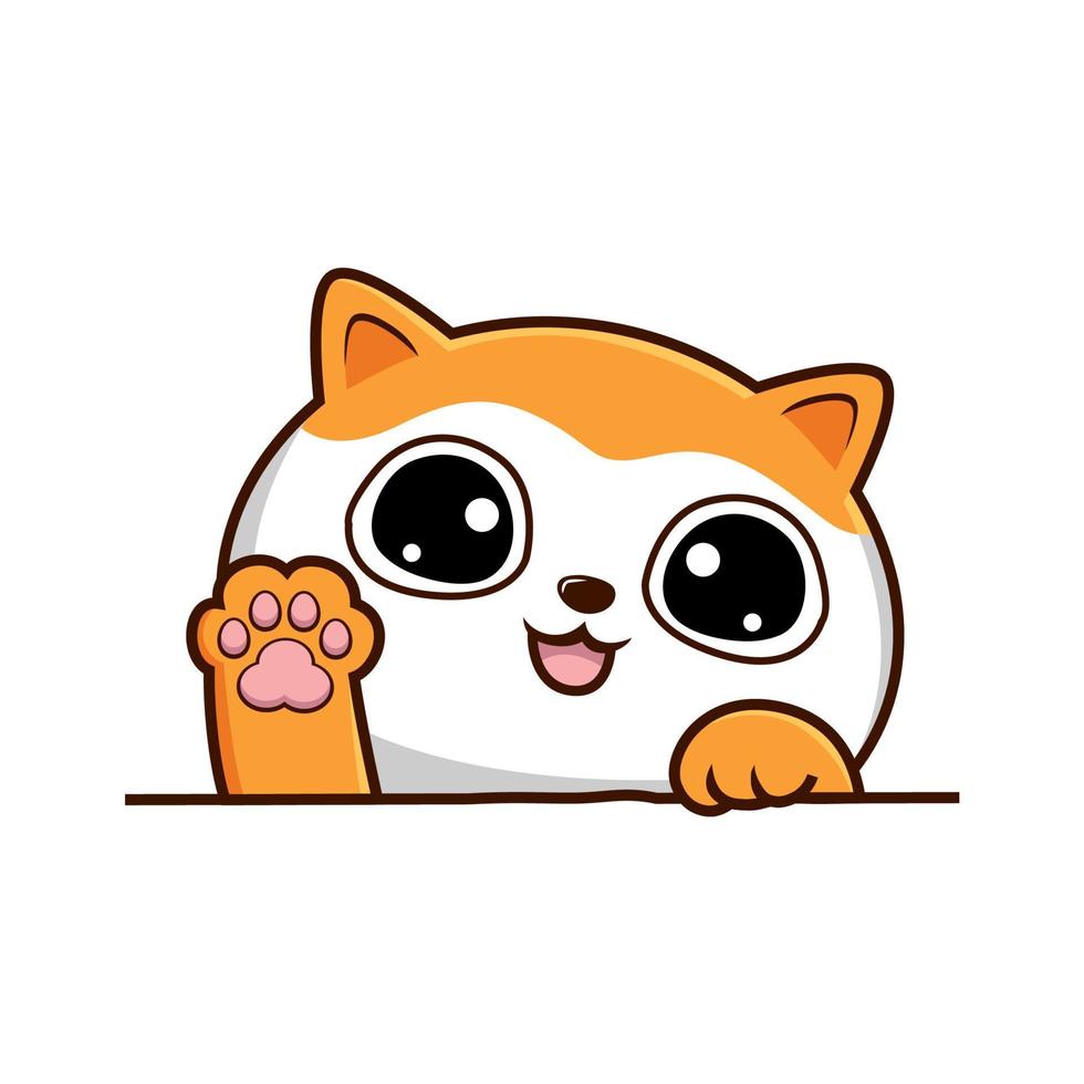 gato blanco naranja ondulación patas dibujos animados - linda gato detrás pared vector kawaii