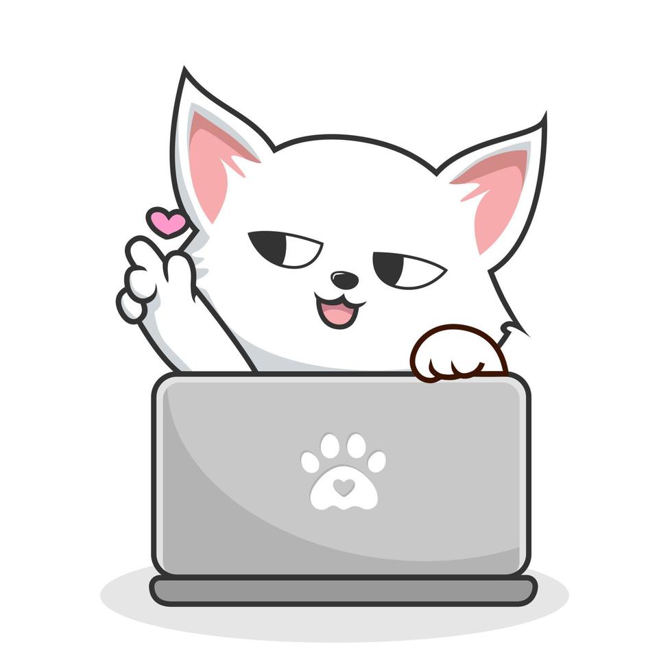 blanco gato jugando ordenador portátil cuaderno - linda blanco coño gato con amor vector