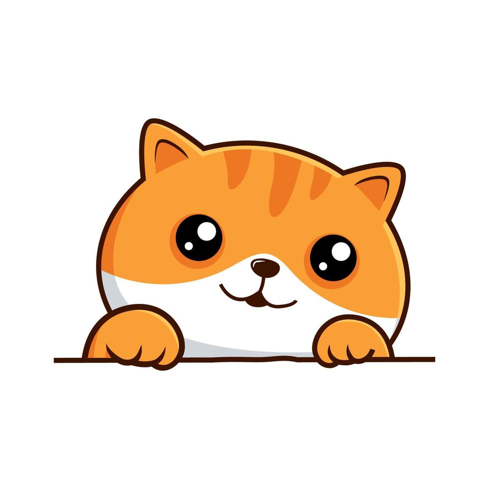 Tabby Cat White Orange Cartoon - Cute Striped Cat Hiding Vector