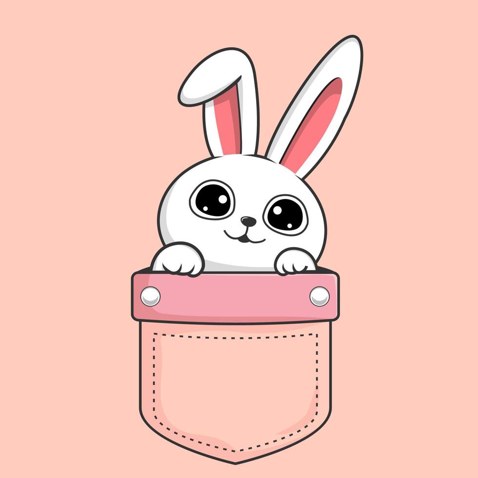 Conejo en bolsillo - linda conejito kawaii ocultación en bolsillo vector