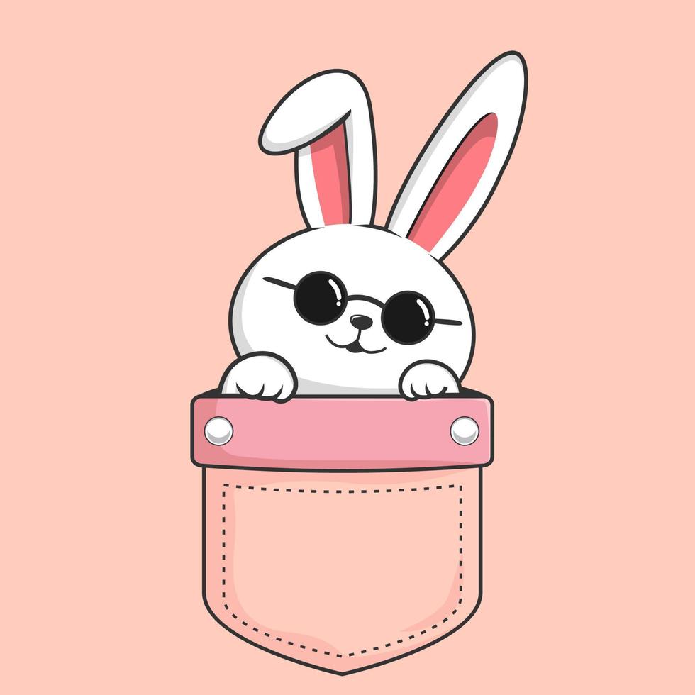 Rabbit in Pocket - Cute Bunny Hiding in Pocket with Circle Glasses vector