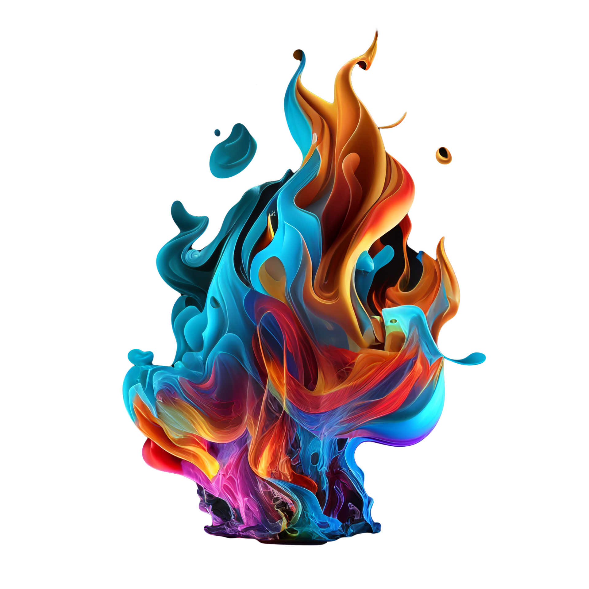 Colorful Fire Flame Isolated on transparent Background, Colorful Wavy
