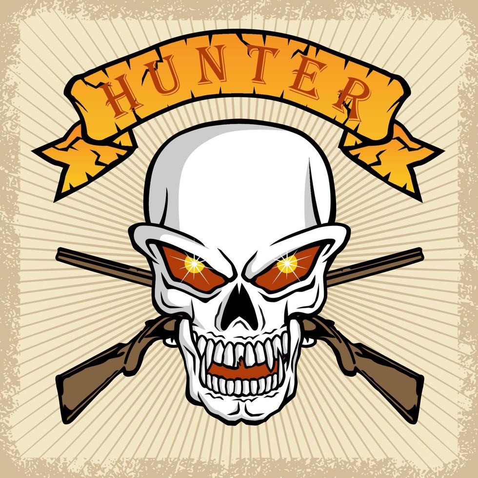 vector ilustración de cráneo y cinta con dos armas en grunge marco frontera