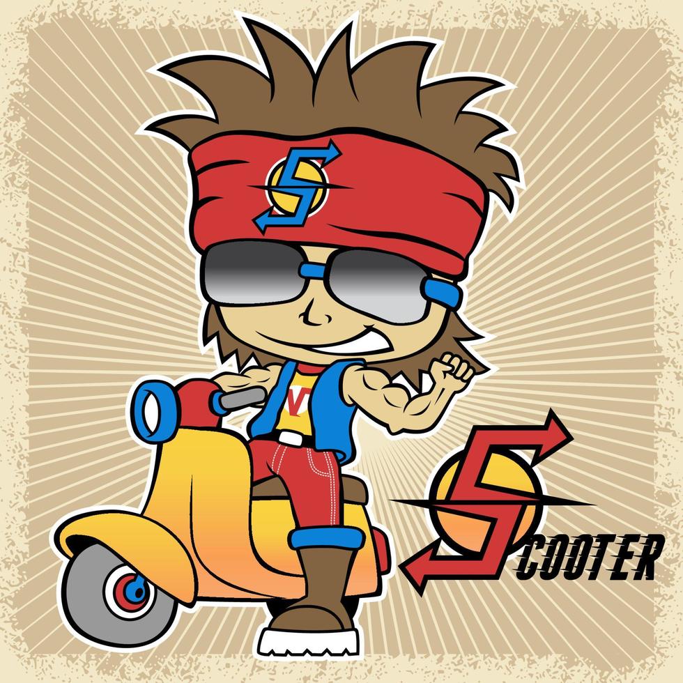joven hombre en scooter vehículo, vector dibujos animados ilustración
