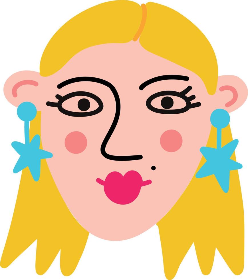 Cute young blonde face with cool earrings vector