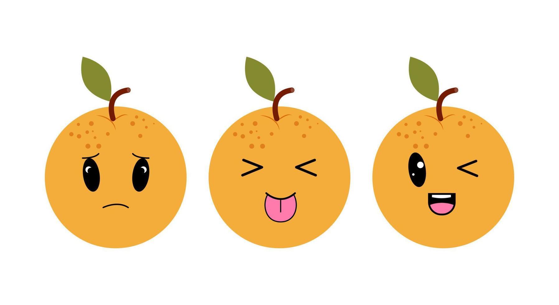 Oranges with kawaii eyes. Flat design vector illustration of oranges