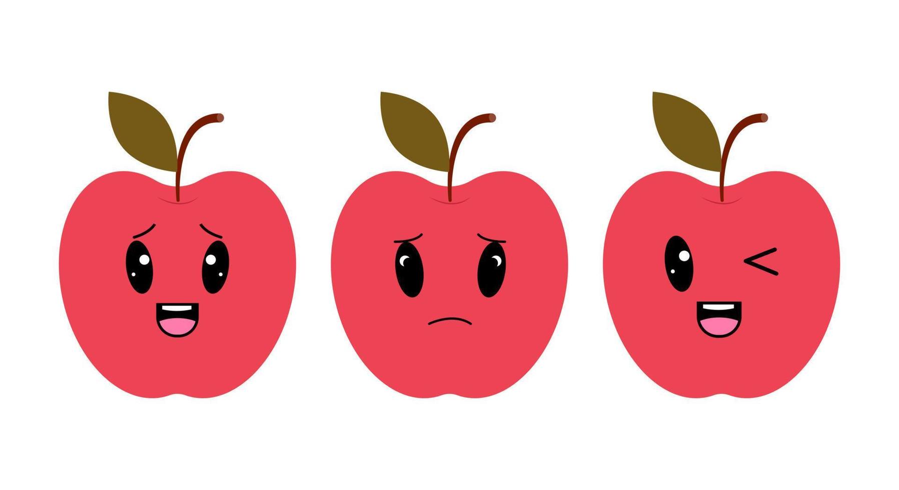 Red apple with kawaii eyes. Flat design vector illustration of red apple