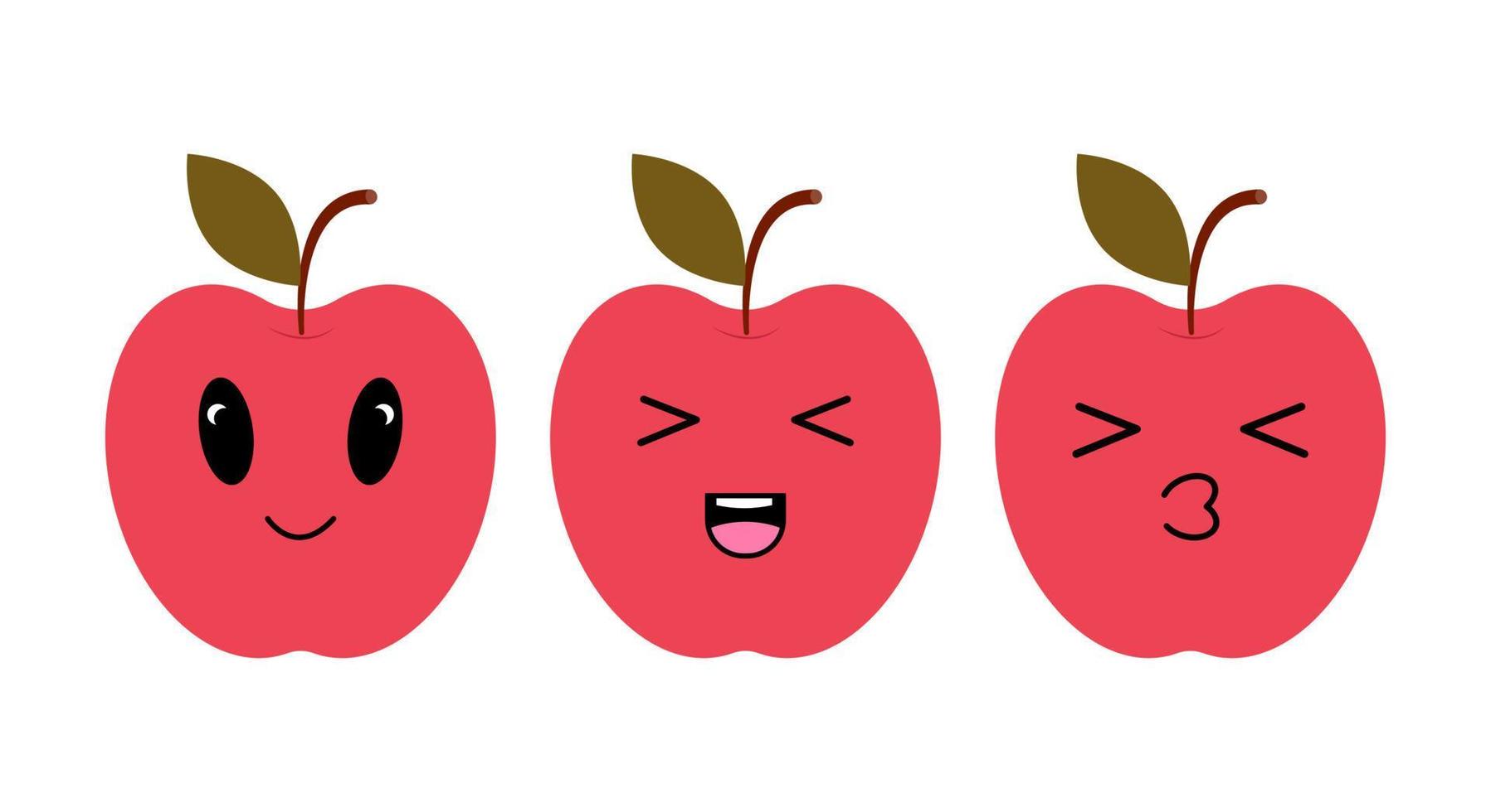 Red apple with kawaii eyes. Flat design vector illustration of red apple
